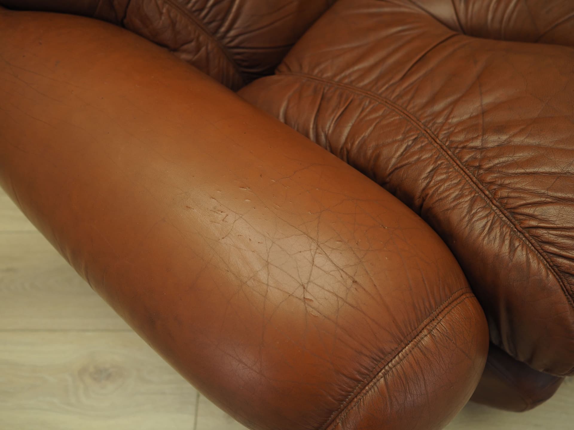 Fotel, brązowy, skóra naturalna, Włochy, lata 70. - 90749