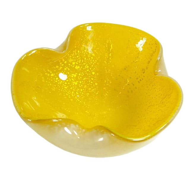 Cytrynowa szklana miseczka z drobinkami srebra, proj. A. Seguso, Włochy, lata 60. - WYMIARY