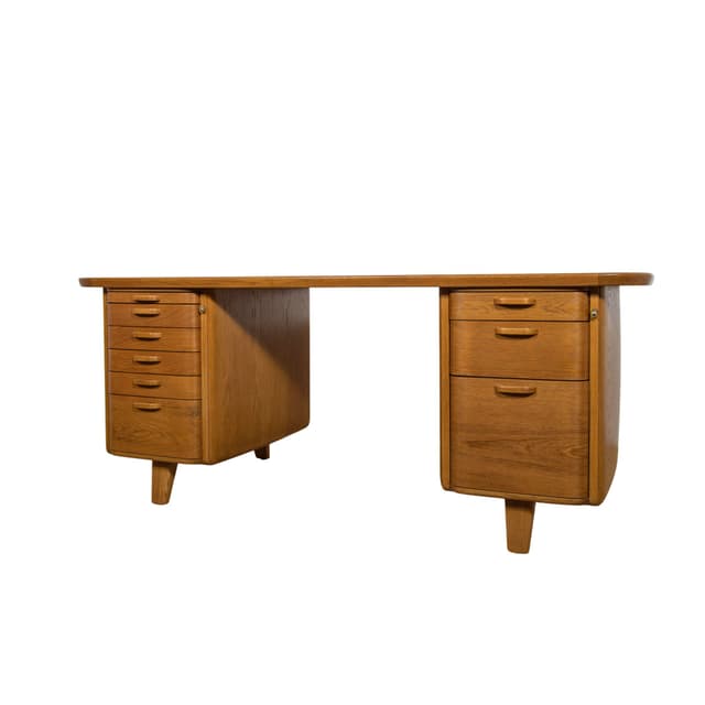 Dębowe biurko Art Deco, proj. Gunnar Ericsson, Atvidaberg, Facit AB Buromöbel Zurich, Szwajcaria, lata 50 - WYMIARY