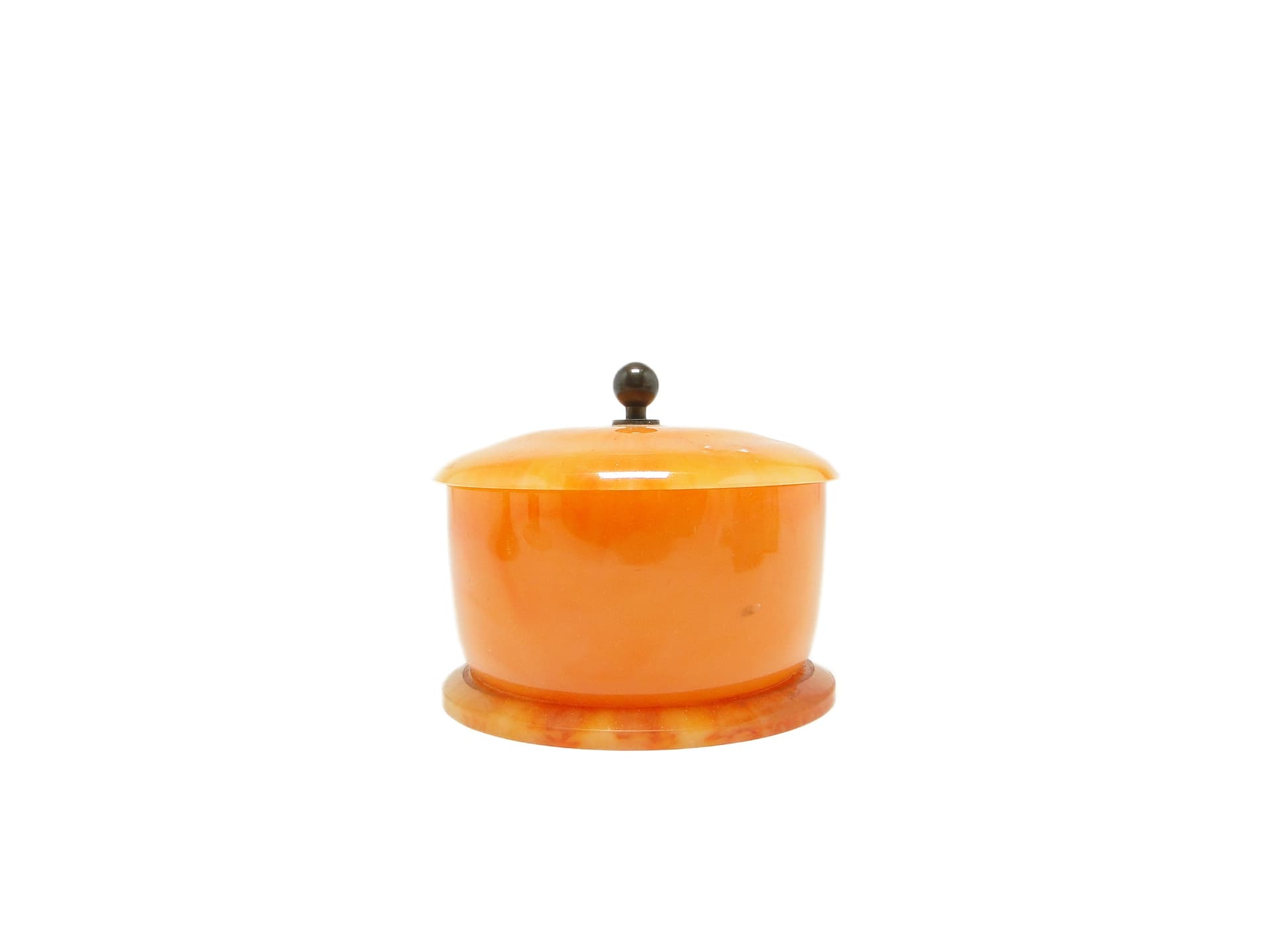 Container, mid-century modern, orange bakelite, Poland, 1950s.