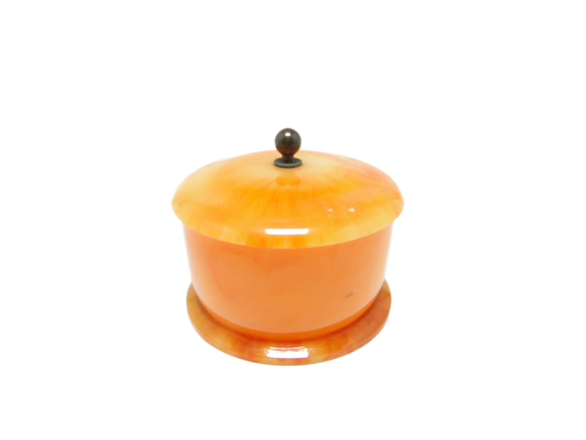Container, mid-century modern, orange bakelite, Poland, 1950s. - 91573