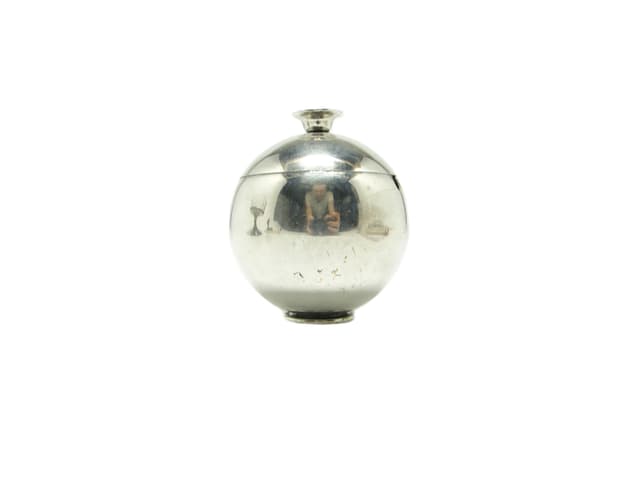 Mid-century modern sugar bowl, silver-plated brass, Poland, 1960s. - DIMENSION