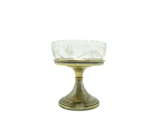 Cukiernica, Art Deco, mosiądz srebrzony, szkło, Polska, lata 30. - WYMIARY