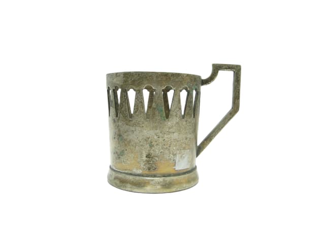 Podstakannik Art Nouveau, mosiądz srebrzony, Austria, początek XX w. - WYMIARY