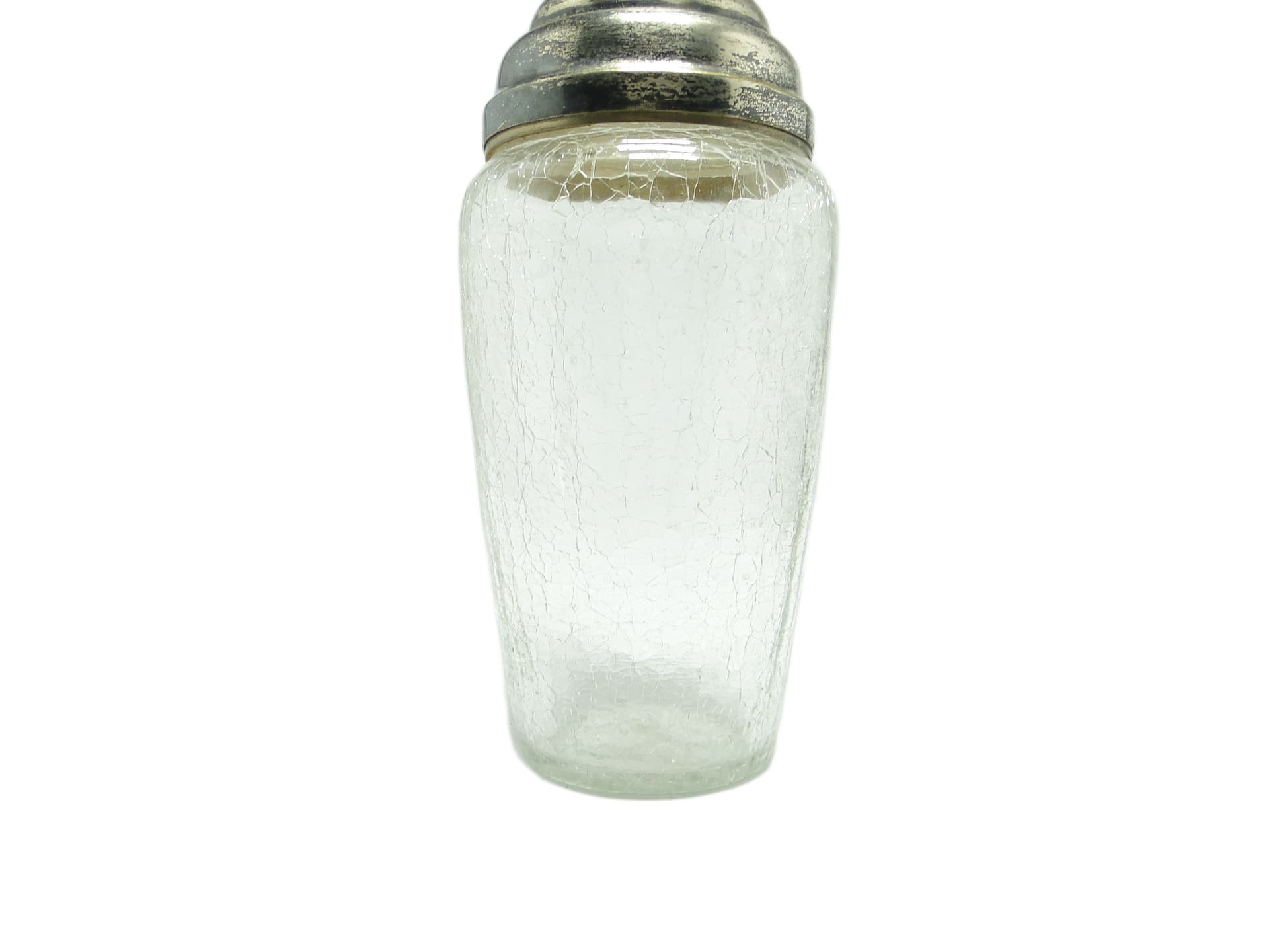 Art Deco shaker, frosted white glass, silver-plated brass, Belgium, 1950s. - 91913