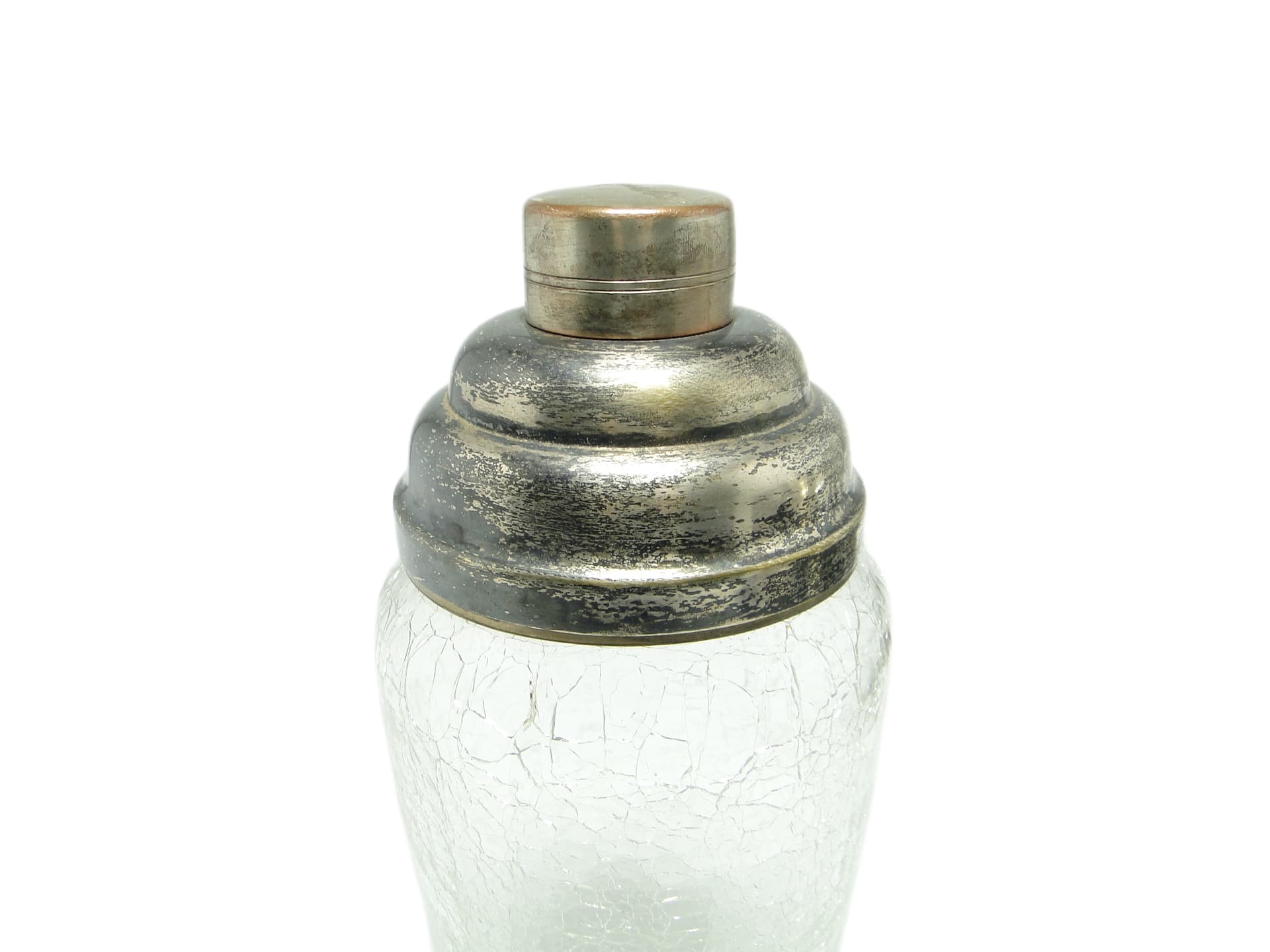 Art Deco shaker, frosted white glass, silver-plated brass, Belgium, 1950s. - 91912