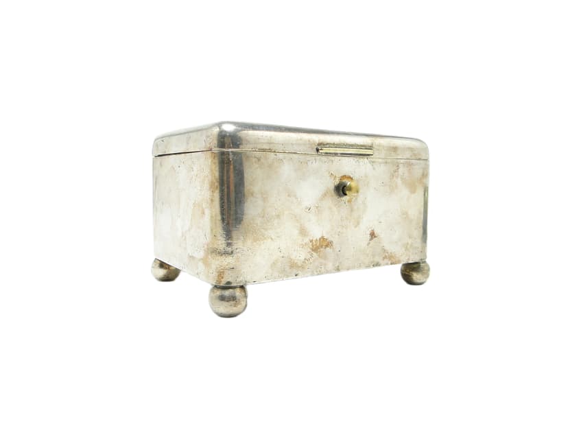 Cukiernica Art Deco, mosiądz srebrzony, Norblin, Polska, lata 20.