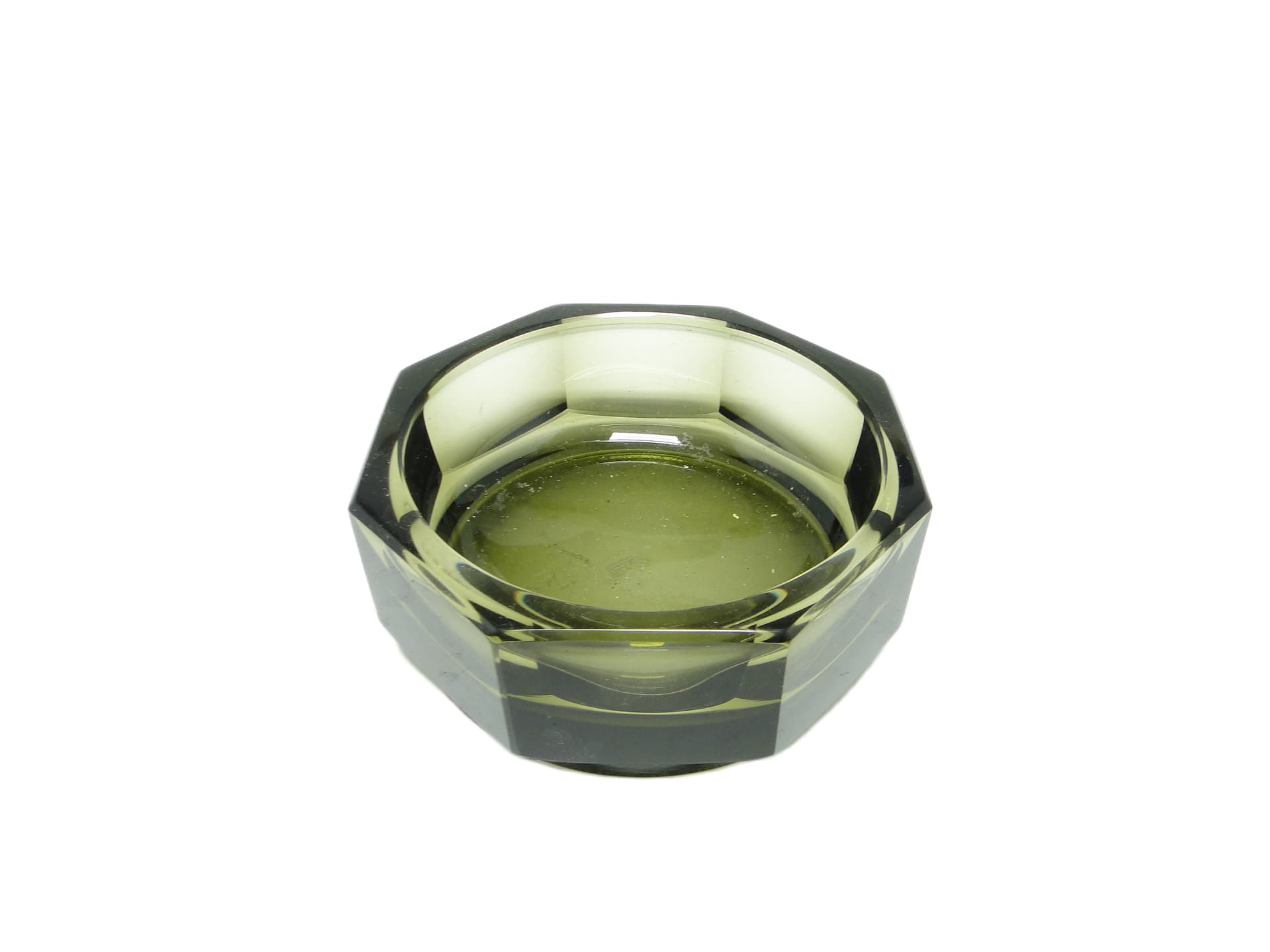 Art Deco desk organizer, olive crystal, Moser, Czechoslovakia, 1930s.