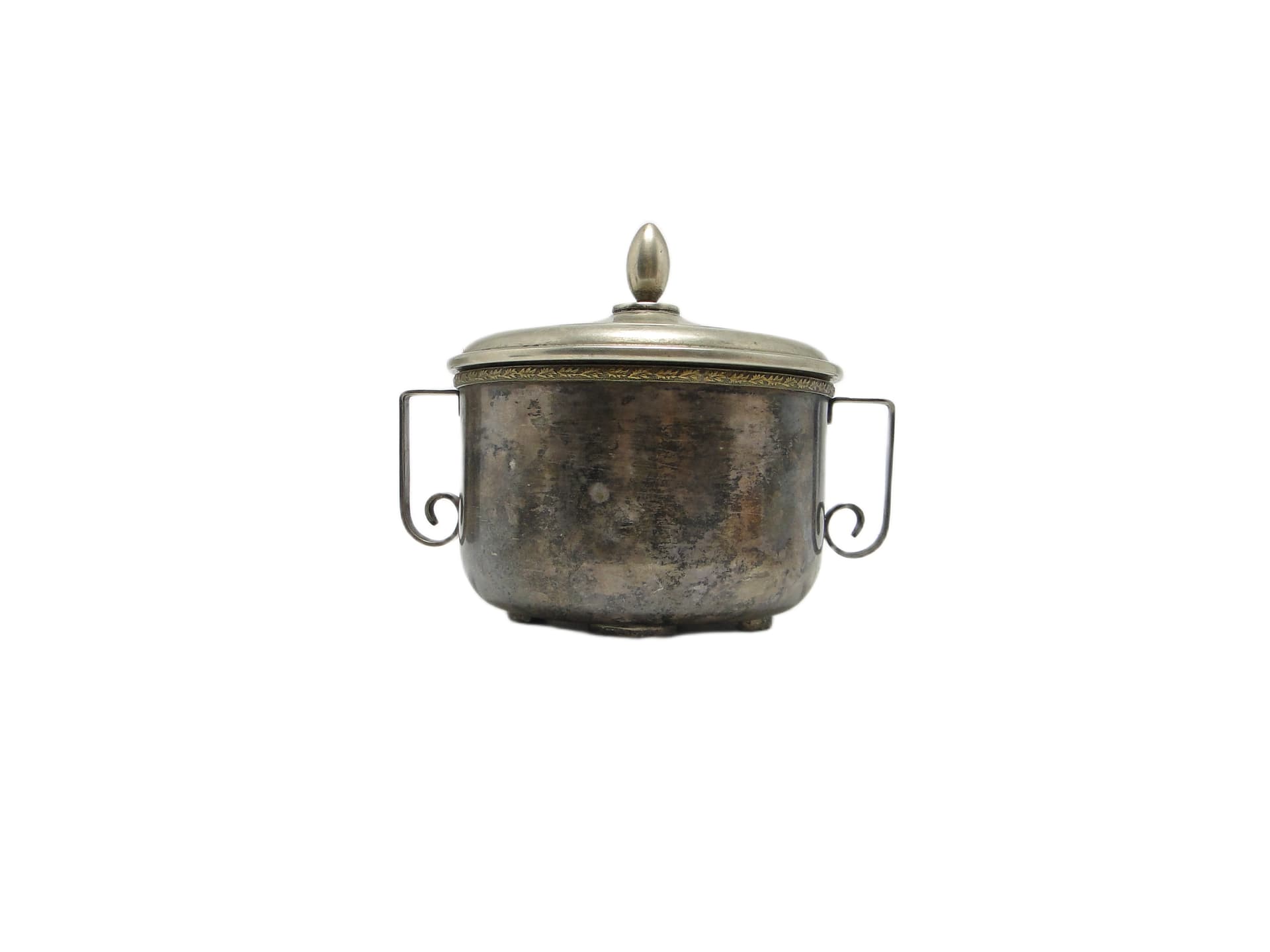 Sugar bowl, mid-century modern, silver-plated brass, Poland, 1960s.