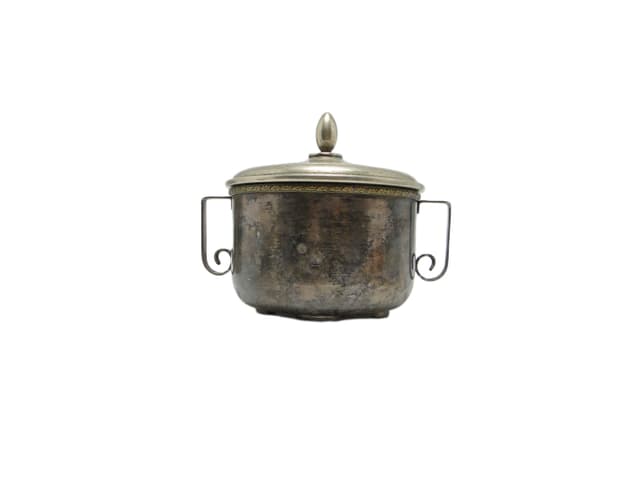 Sugar bowl, mid-century modern, silver-plated brass, Poland, 1960s. - DIMENSION