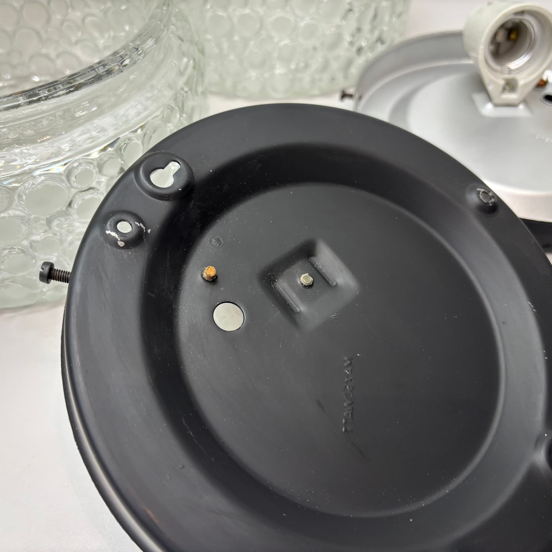 Pair of Bubble wall lamps, transparent glass, black metal, Germany, 1980s. - 92357