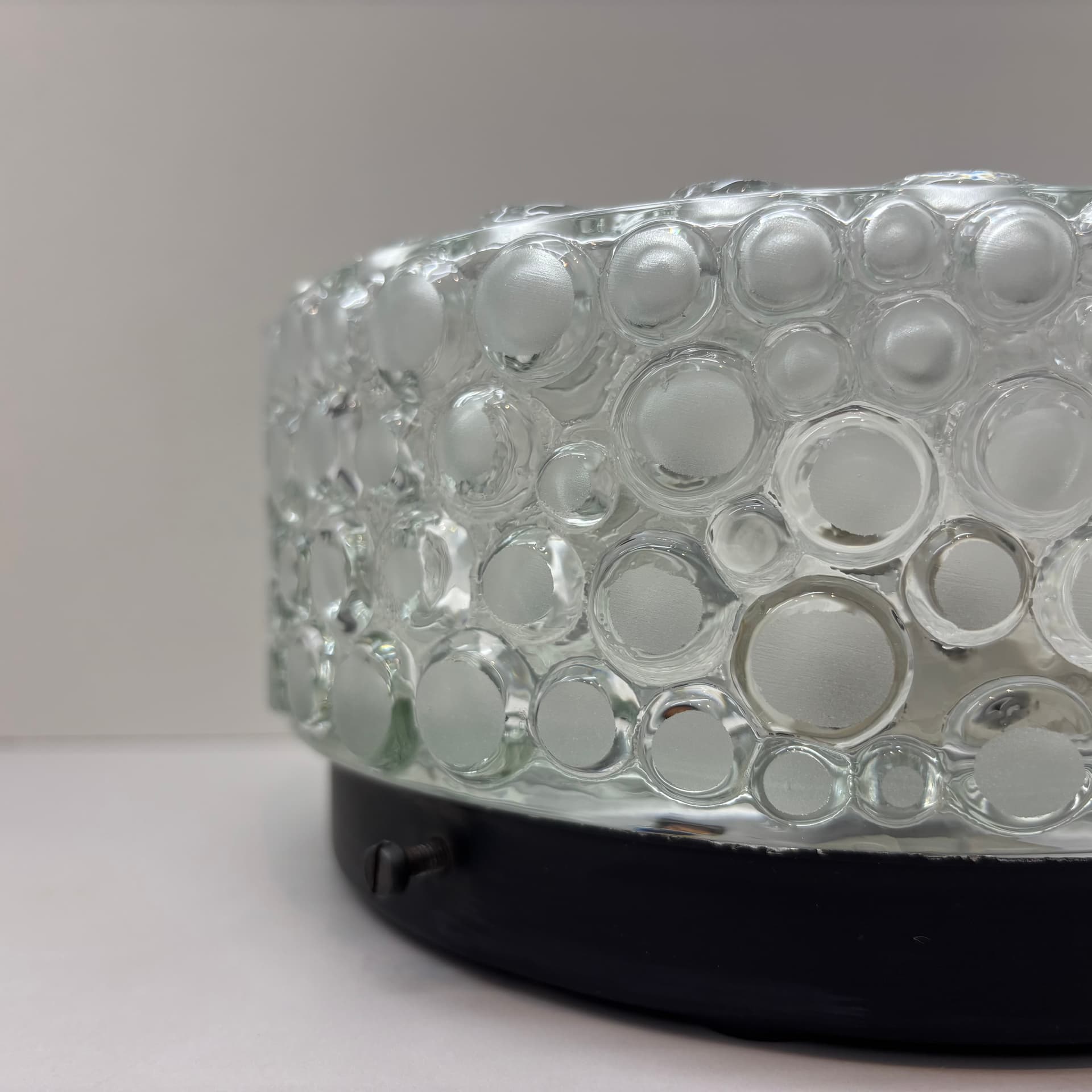 Pair of Bubble wall lamps, transparent glass, black metal, Germany, 1980s. - 92351