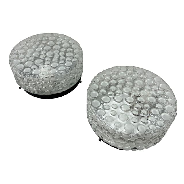 Pair of Bubble wall lamps, transparent glass, black metal, Germany, 1980s. - DIMENSION