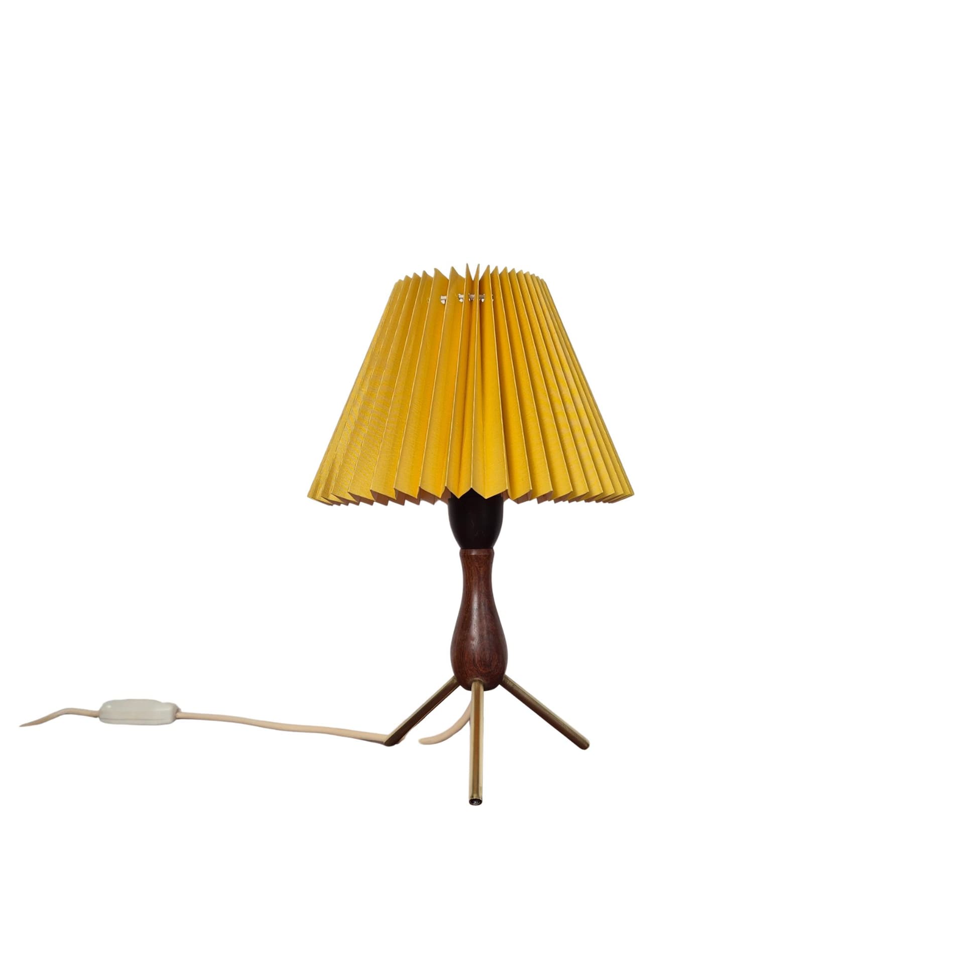 Tekowa lampka z plisowanym abażurem, Dania lata 60