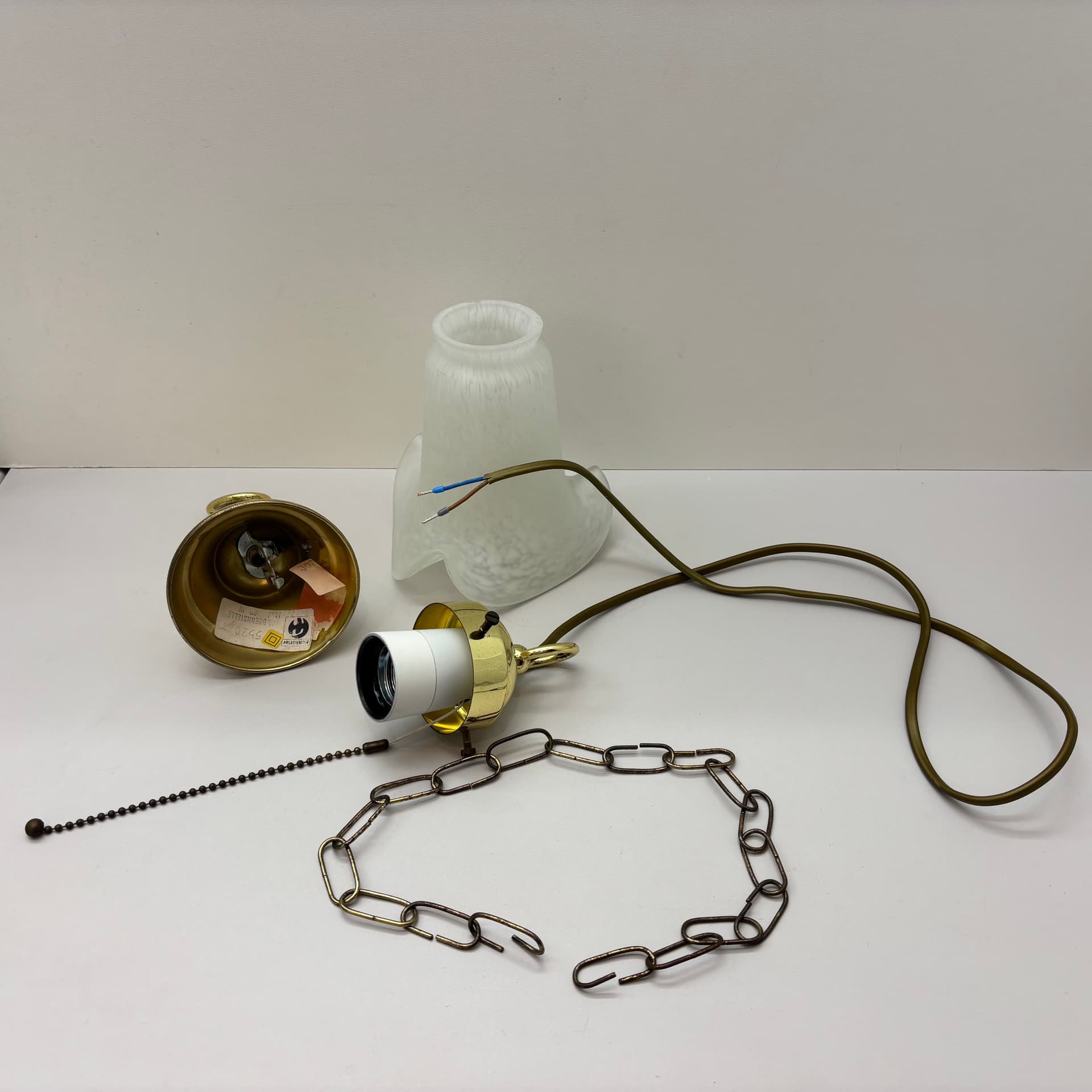 Lampa wisząca, mosiądz złoty, szkło, Niemcy, lata 70. - 92794