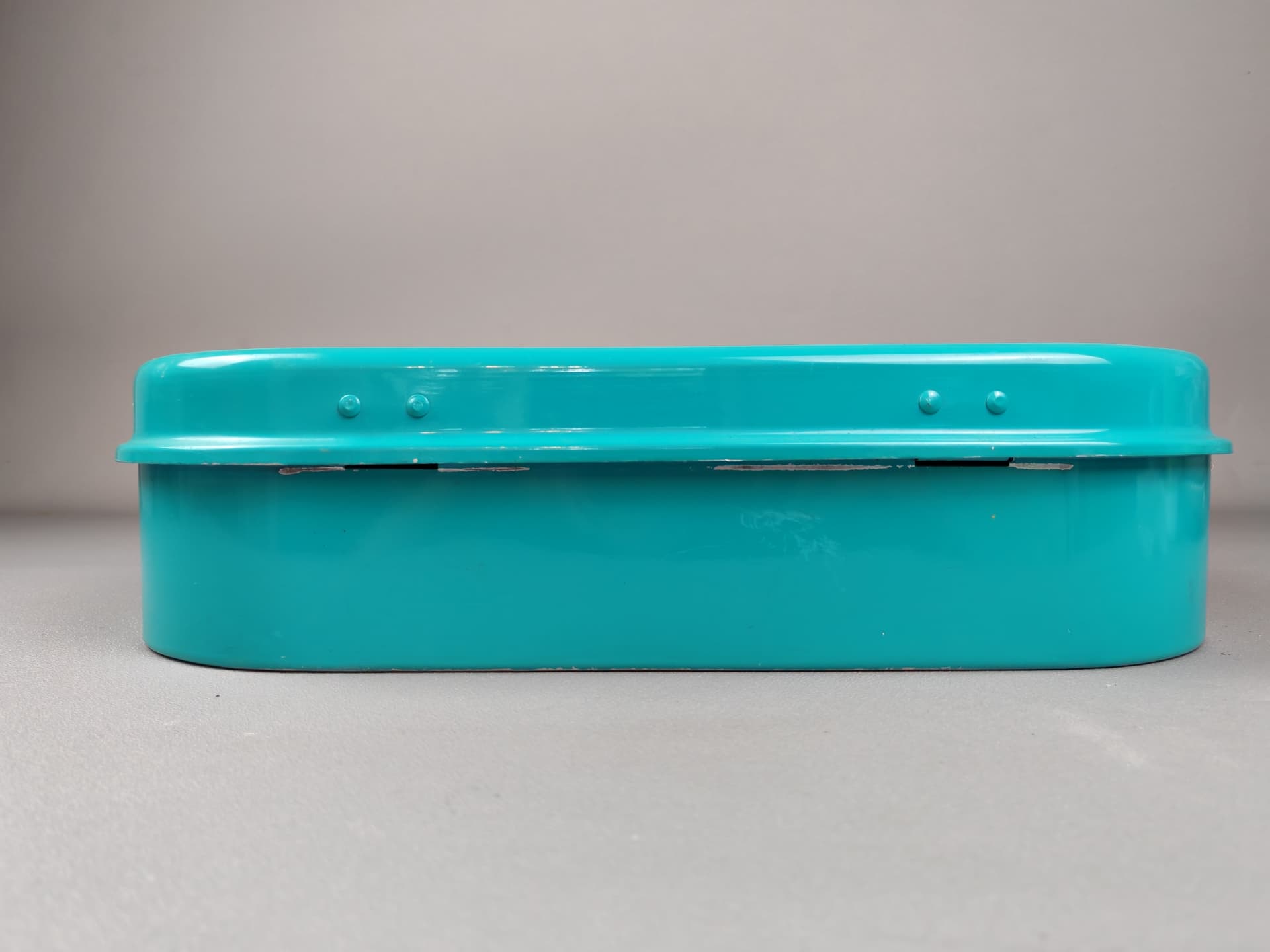 Pudełko na lunch turkusowe, metal, Szwecja, lata 50. - 92854