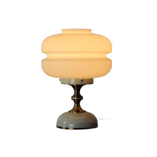Lampa stołowa Space Age, szkło opalowe białe, metal kremowy, Napako, Czechosłowacja, lata 70. - WYMIARY