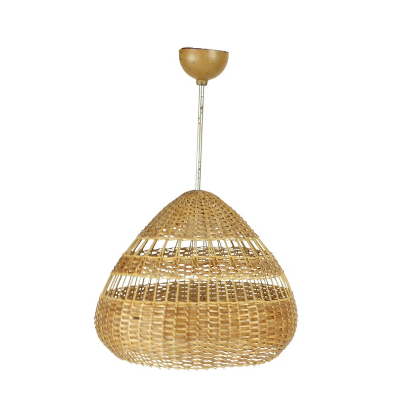 Lampa sufitowa, rattan beżowy, Czechosłowacja, lata 60.