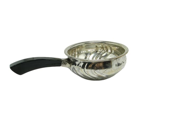Mid-century modern saucepan, silver-plated brass, black Bakelite, Denmark, 1950s. - DIMENSION