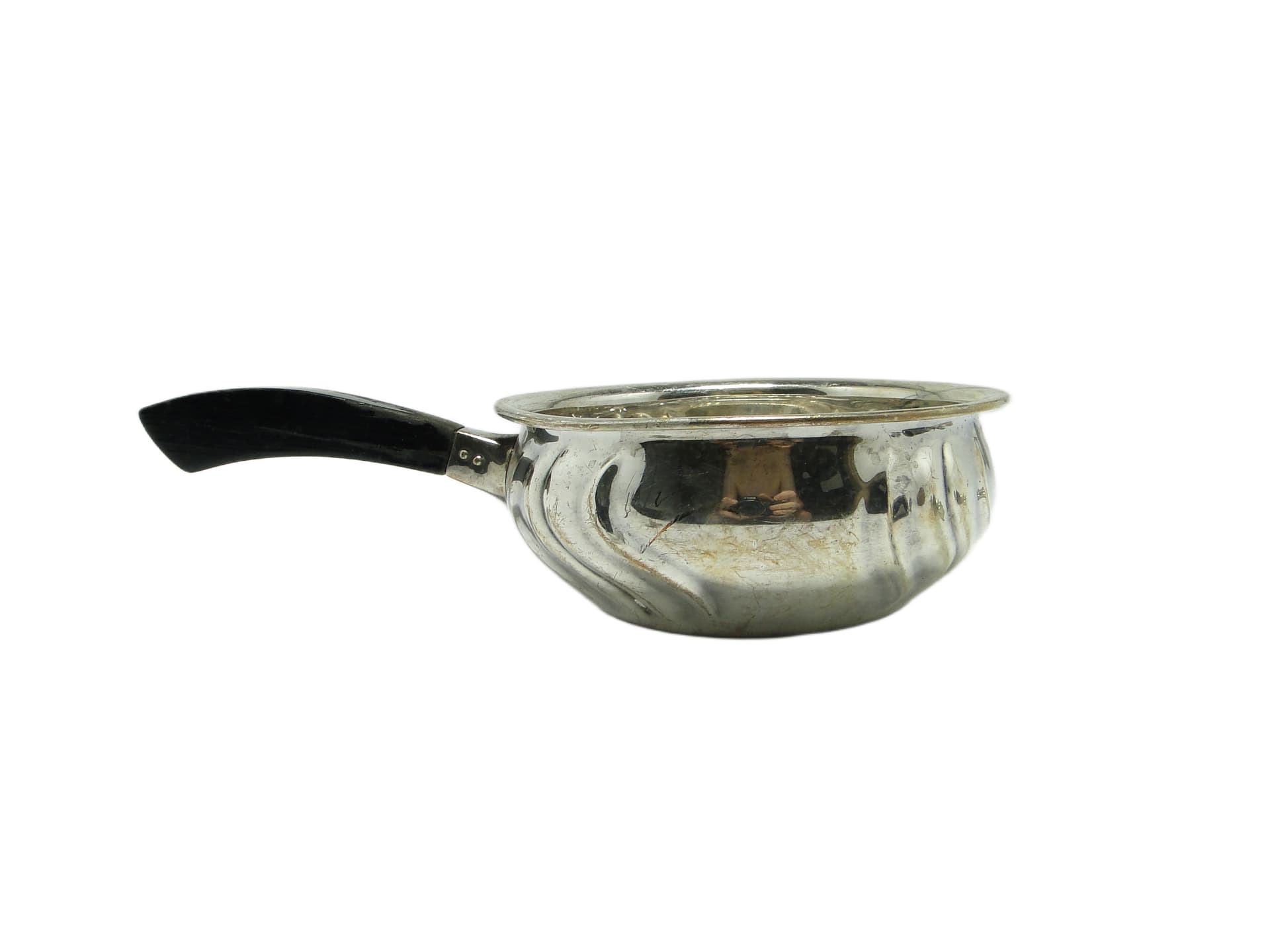 Mid-century modern saucepan, silver-plated brass, black Bakelite, Denmark, 1950s. - 93581