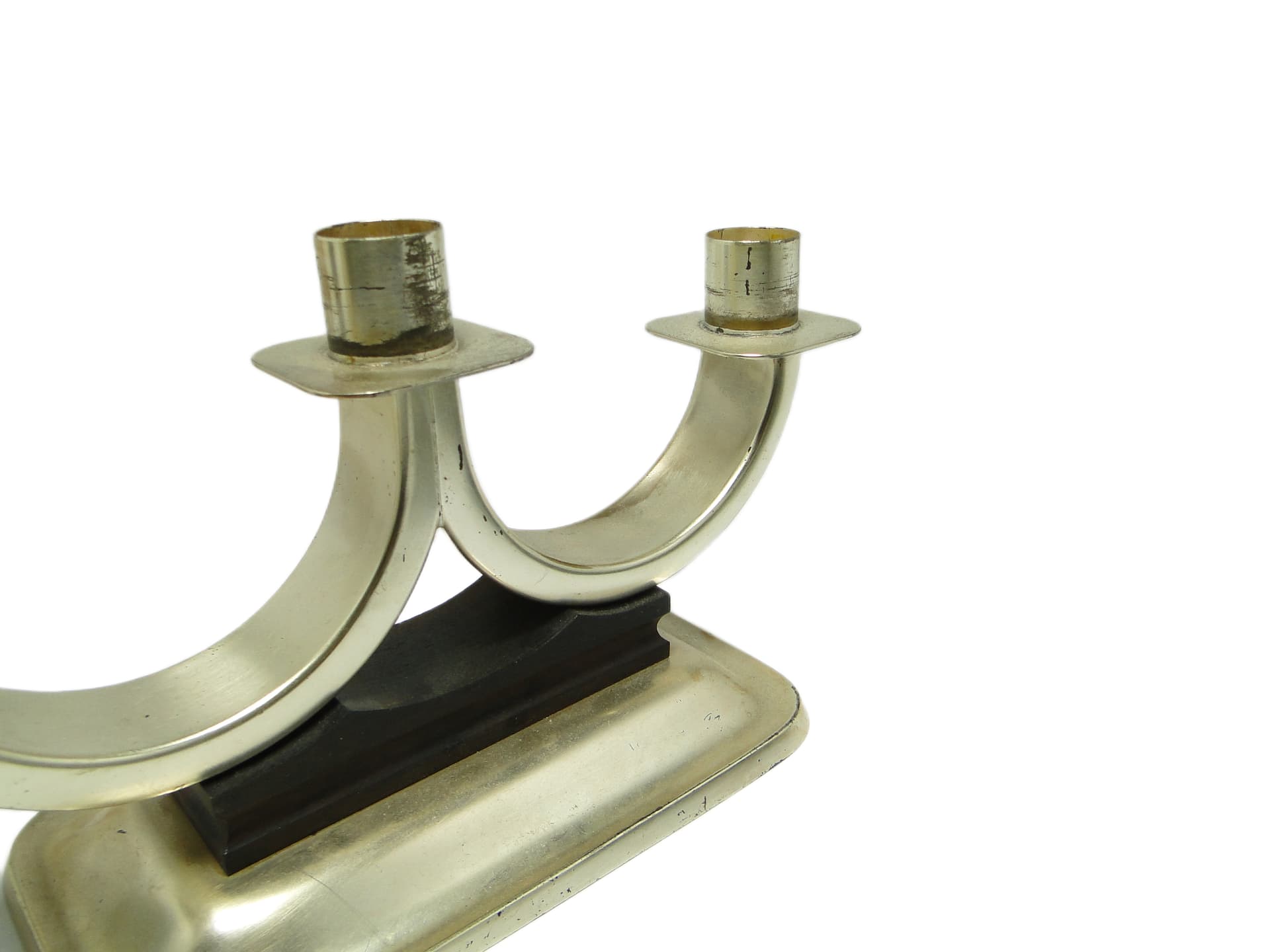 Świecznik trójramienny, Art déco, mosiądz srebrzony, Quist, Niemcy, lata 50. - 93809