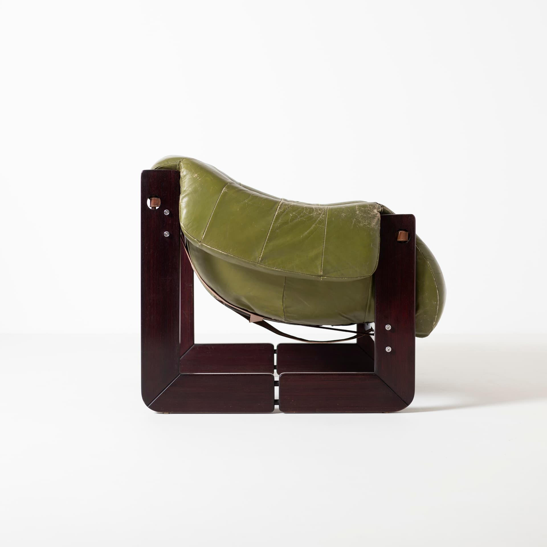 Pair of armchairs MP 97, green natural leather, jatoba, by P. Lafer, MOVEIS LAFER, Brazil, 1970s. - 93893