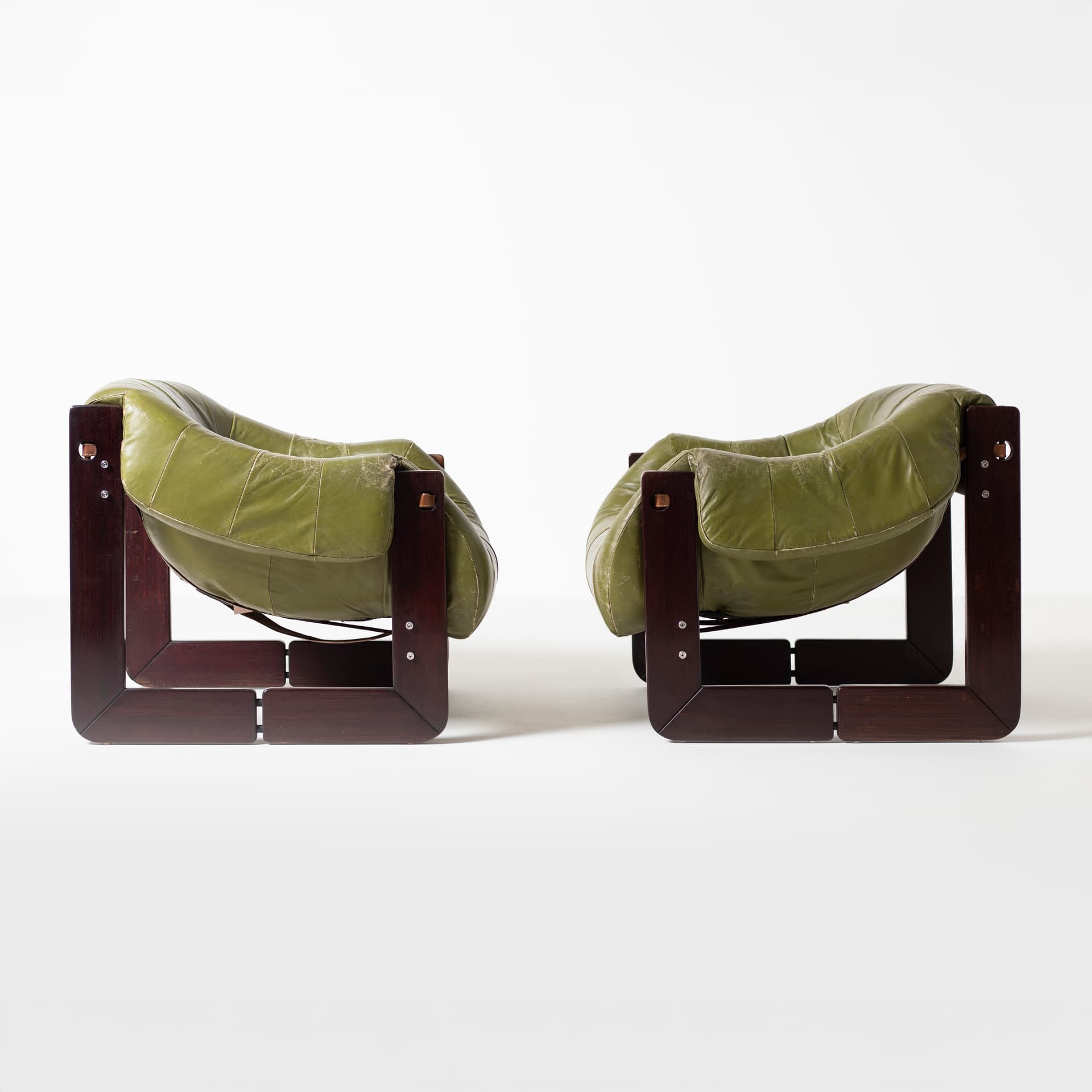 Pair of armchairs MP 97, green natural leather, jatoba, by P. Lafer, MOVEIS LAFER, Brazil, 1970s. - 93889