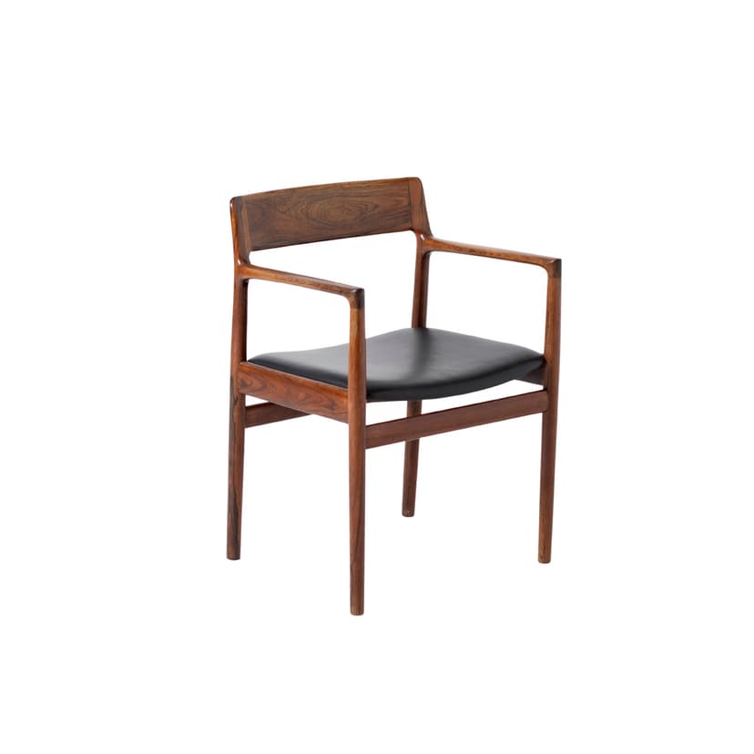 Fotel, palisander brązowy, skóra czarna, proj. J. Norgaard, Dania, lata 60.
