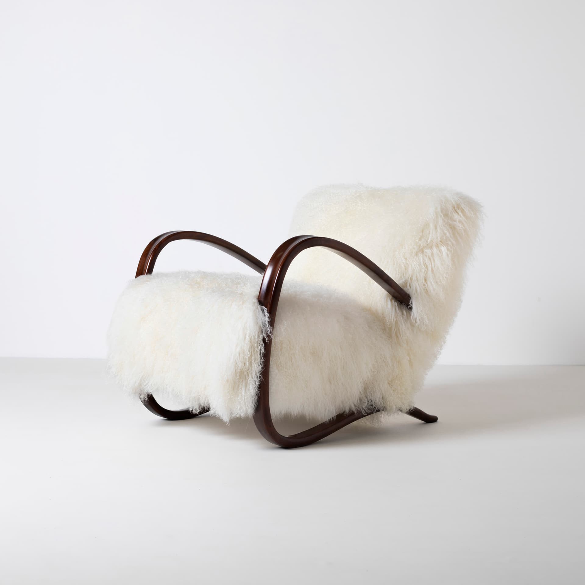 Pair of armchairs H 269, ivory white wool, rosewood brown wood, by J. Halabala, UP Závody, Czechoslovakia, 1930s. - 93971