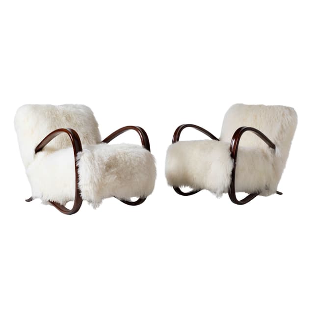 Pair of armchairs H 269, ivory white wool, rosewood brown wood, by J. Halabala, UP Závody, Czechoslovakia, 1930s. - DIMENSION