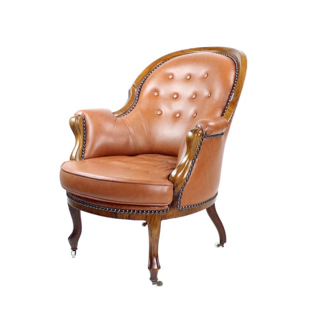 Fotel, koniakowy, skóra, orzech, Czechosłowacja, lata 40. - WYMIARY