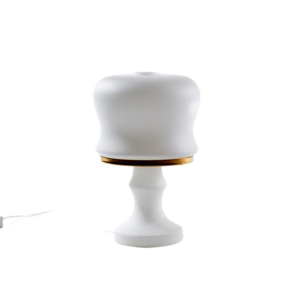 Lampa stołowa, biały, szkło opalowe, mosiądz, OPP Jihlava, Czechosłowacja, lata 70.