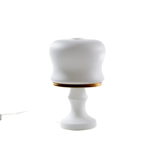 Lampa stołowa, biały, szkło opalowe, mosiądz, OPP Jihlava, Czechosłowacja, lata 70. - WYMIARY