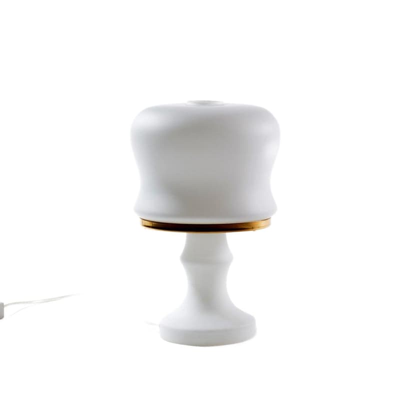 Lampa stołowa, biały, szkło opalowe, mosiądz, OPP Jihlava, Czechosłowacja, lata 70.