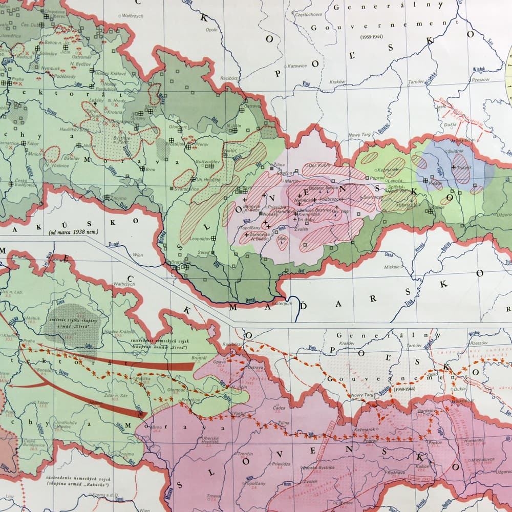 Wall map Czechoslovakia, multicolor paper, Czechoslovakia, 1960s. - 94051