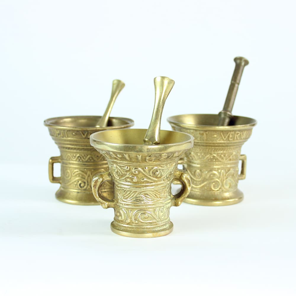 Set of Three Mortars with Pestles, golden brass, Czechoslovakia, 1960s. - 94054