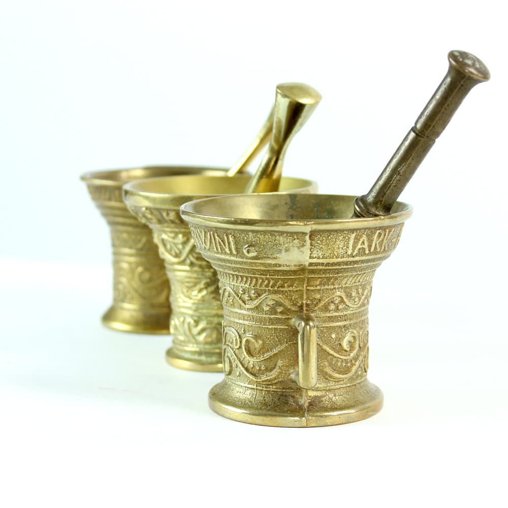 Set of Three Mortars with Pestles, golden brass, Czechoslovakia, 1960s. - 94059