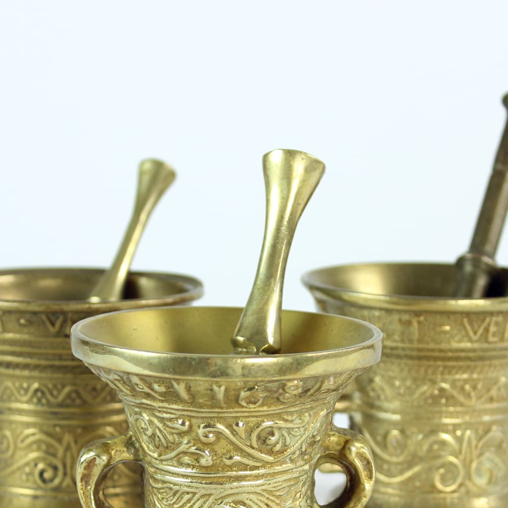 Set of Three Mortars with Pestles, golden brass, Czechoslovakia, 1960s. - 94053