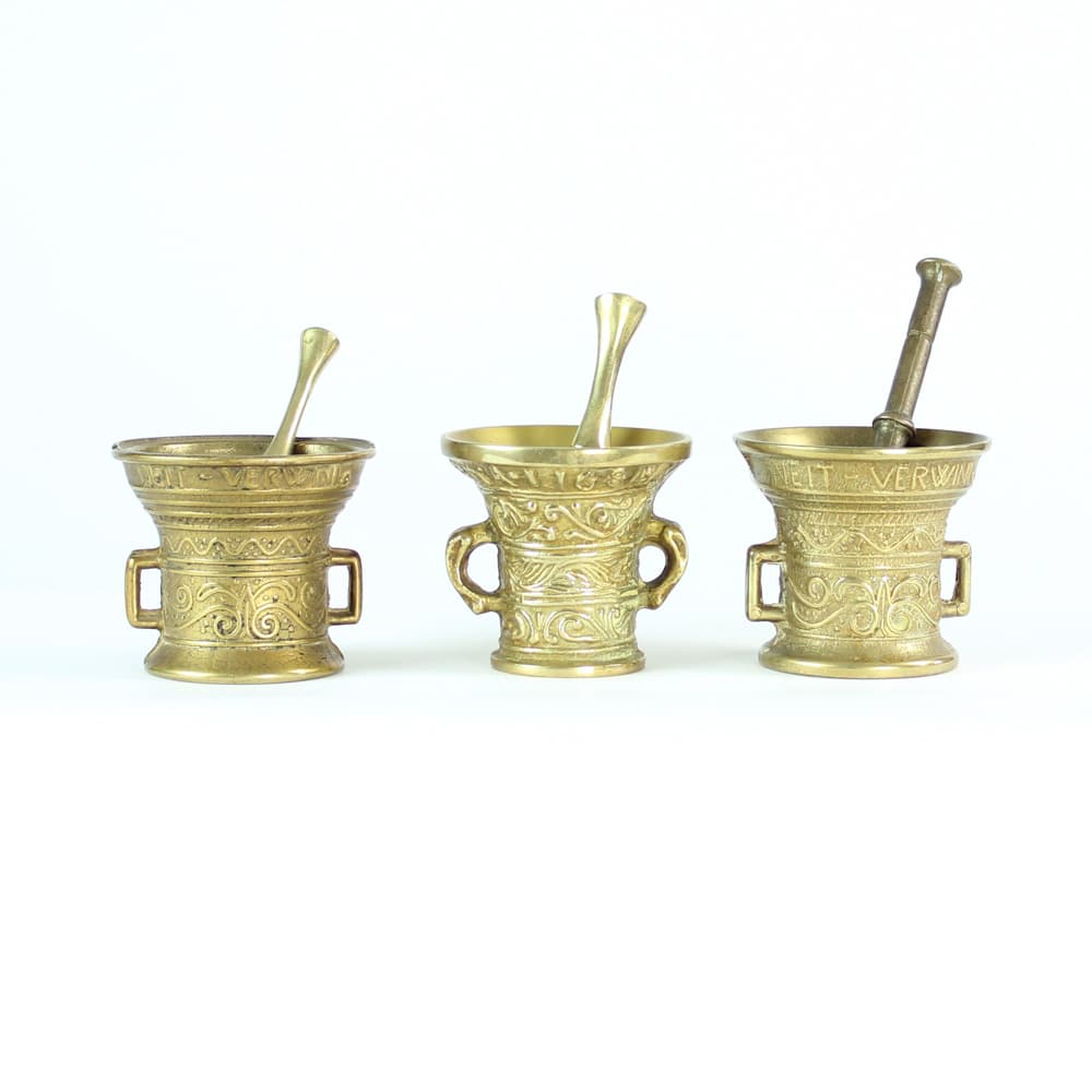 Set of Three Mortars with Pestles, golden brass, Czechoslovakia, 1960s. - 94058