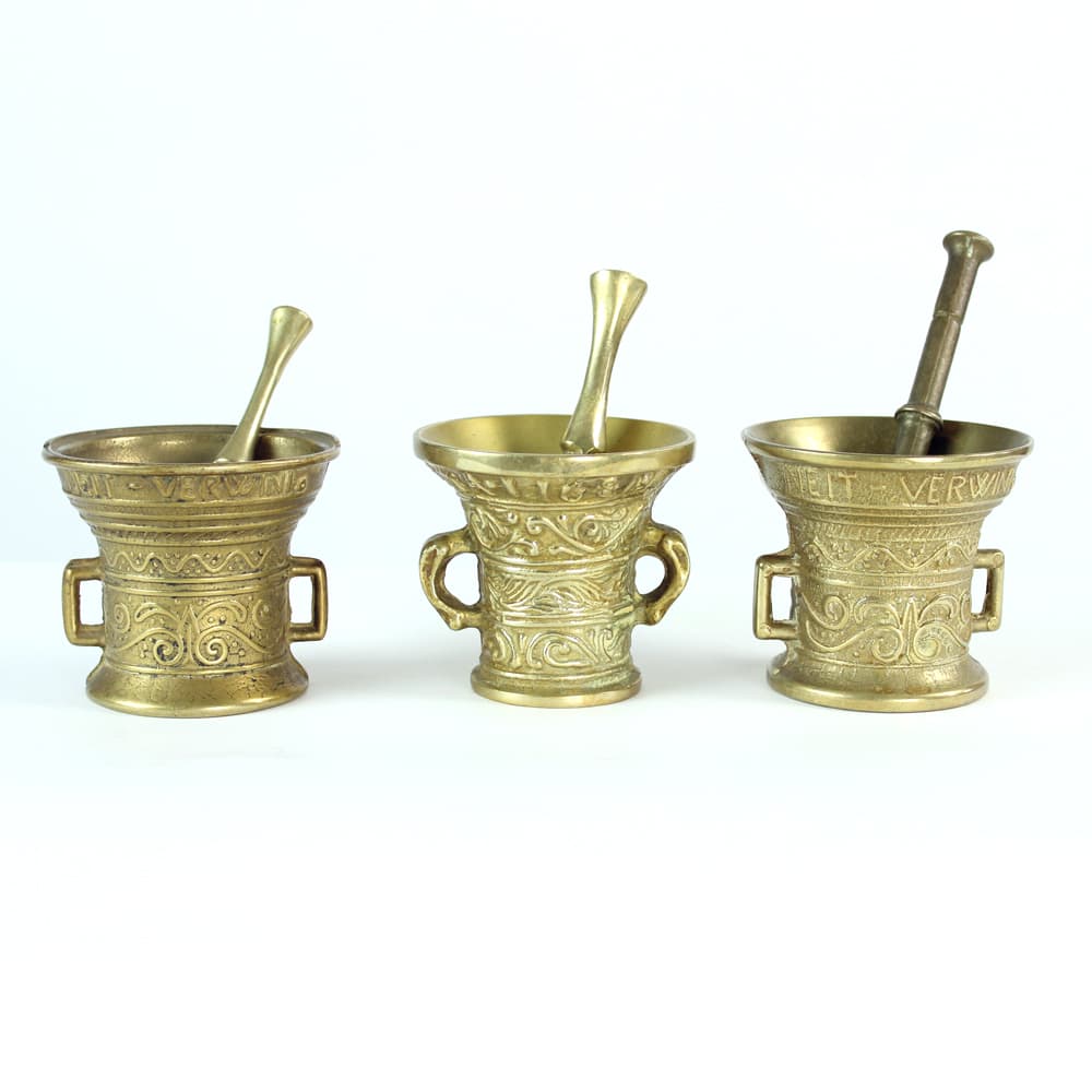 Set of Three Mortars with Pestles, golden brass, Czechoslovakia, 1960s. - 94052