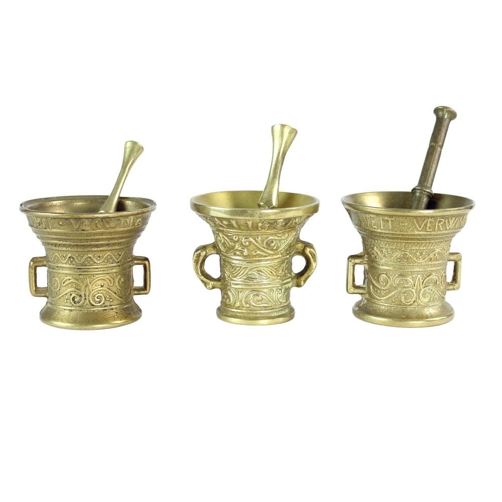 Set of Three Mortars with Pestles, golden brass, Czechoslovakia, 1960s.
