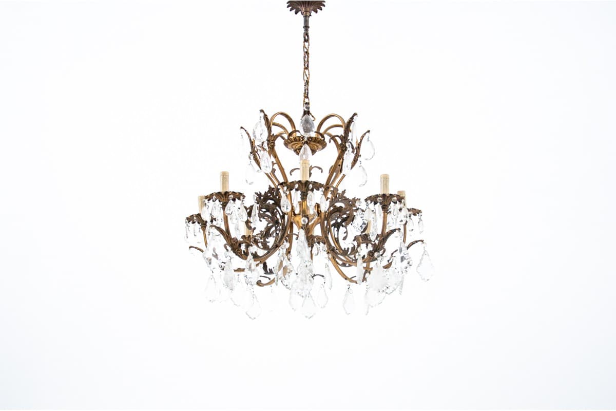 Złoty kryształowy żyrandol rokoko, Francja, lata 40. - 57797