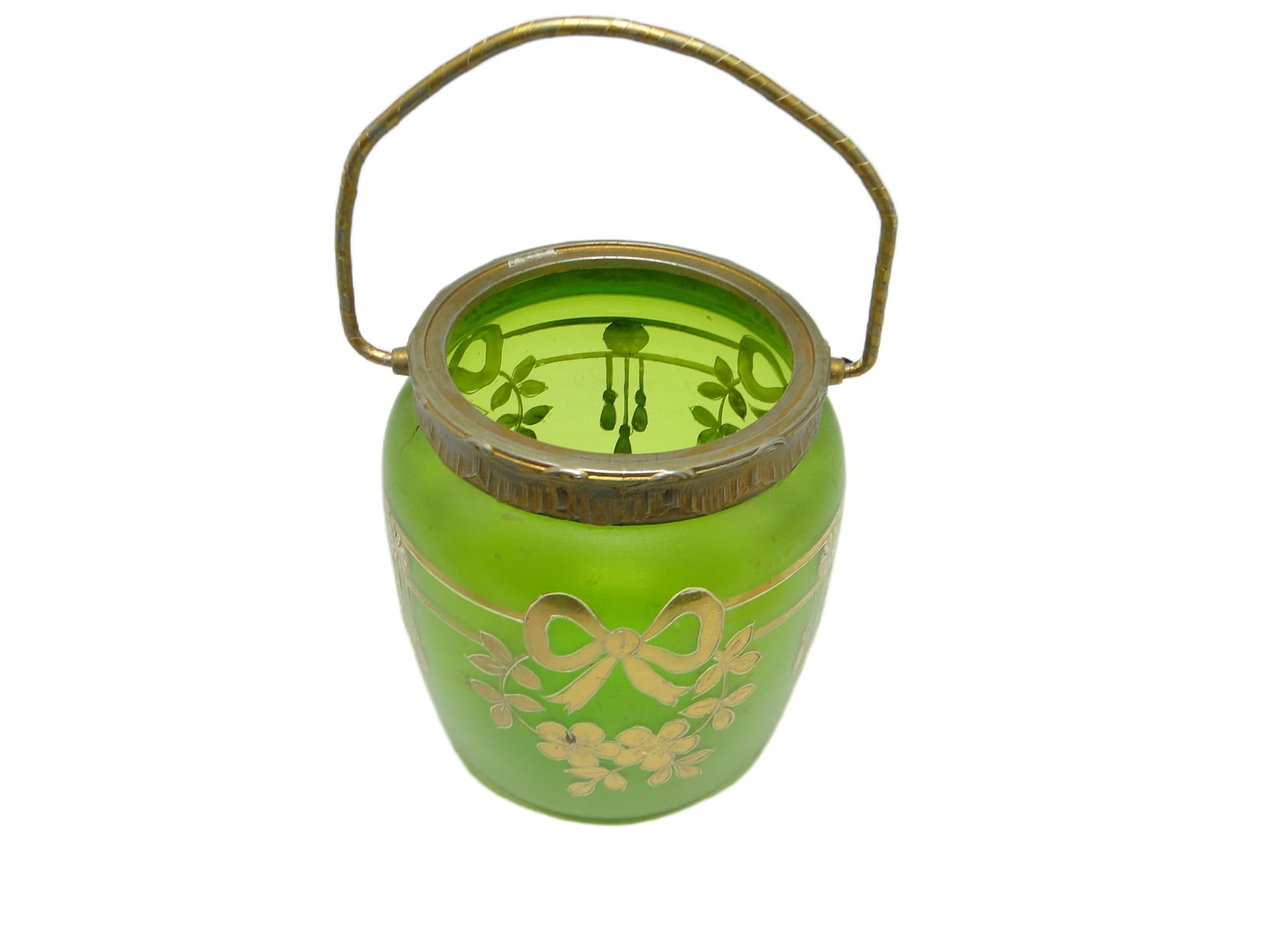 Herbatnica Art Nouveau, szkło zielone, Austria, pocz. XX w. - 94709