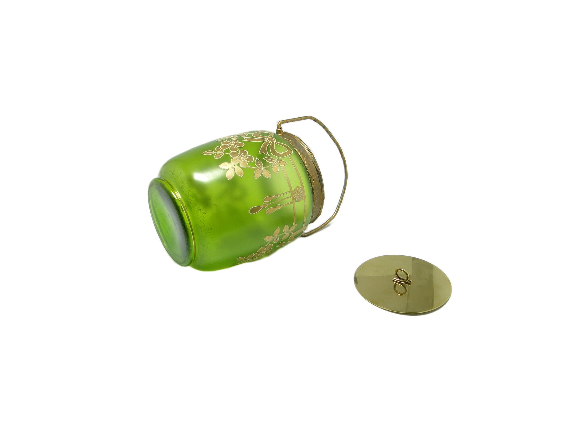 Herbatnica Art Nouveau, szkło zielone, Austria, pocz. XX w. - 94708