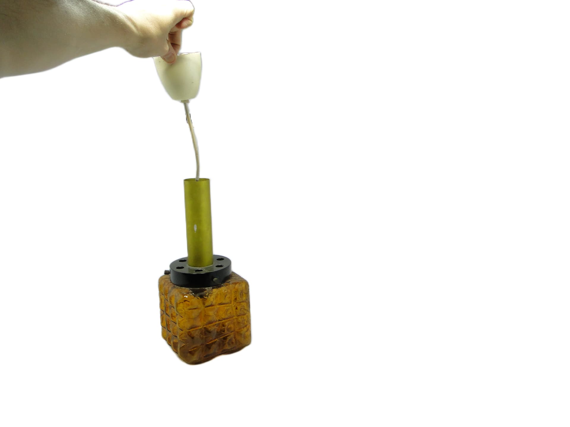 Ceiling lamp, Modernism, brown glass, Polam, Poland, 1980s. - 94748