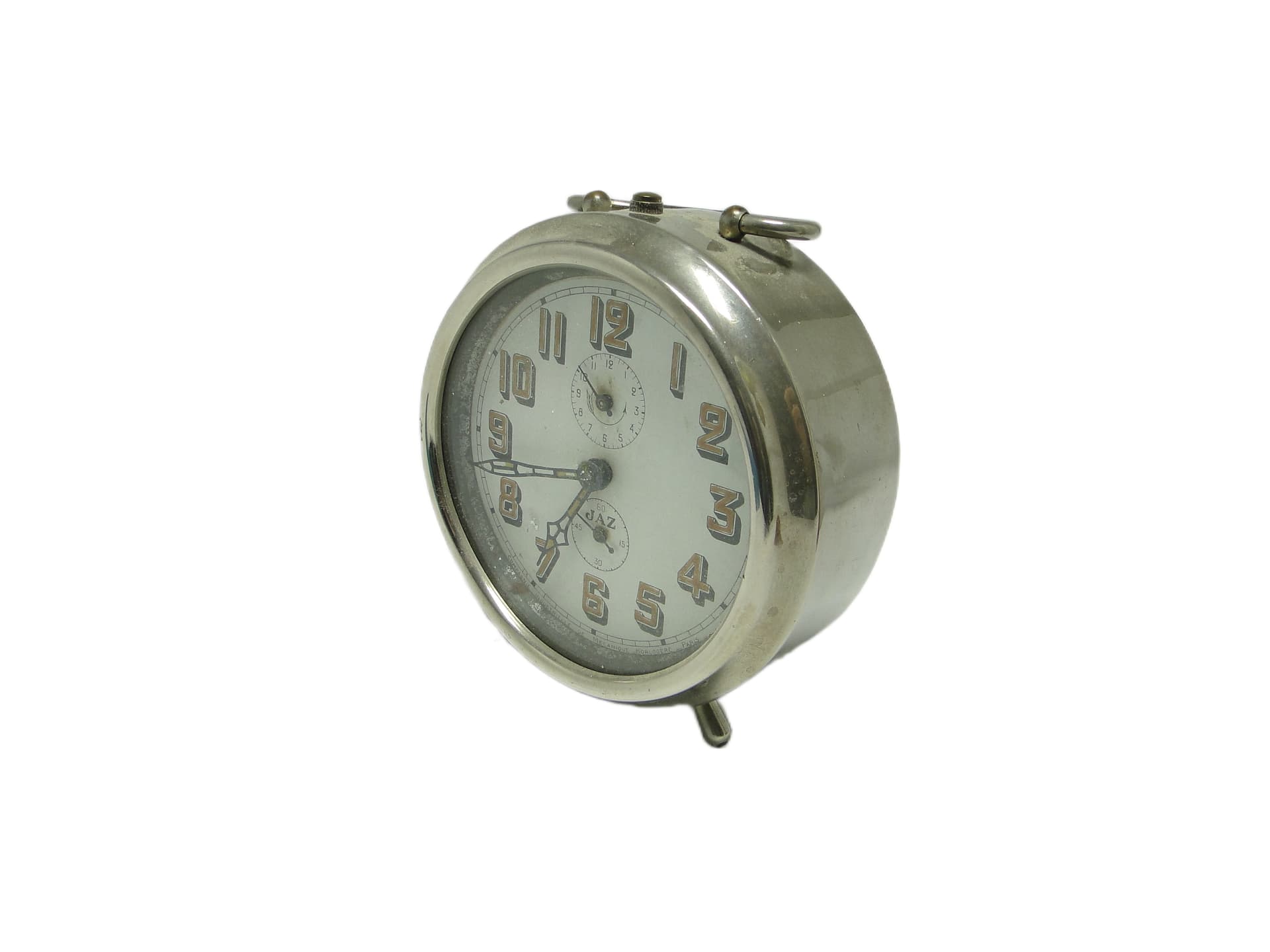 Budzik mechaniczny Art Déco, mosiądz chromowany, Francja, lata 30. - 94943