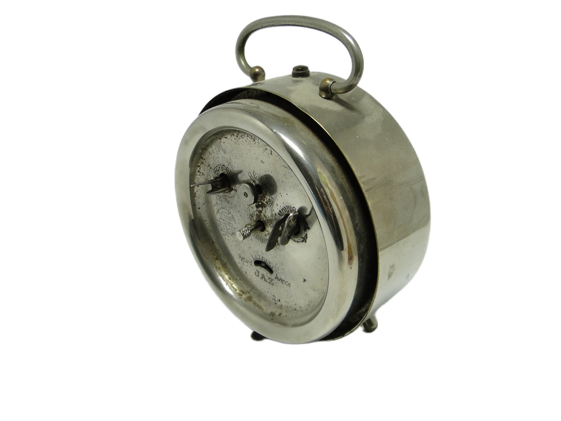 Budzik mechaniczny Art Déco, mosiądz chromowany, Francja, lata 30. - 94944