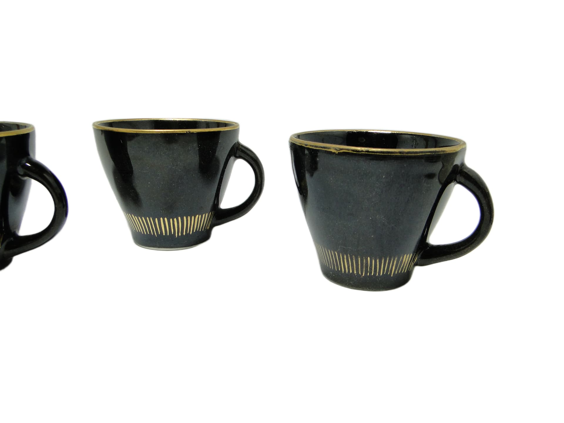 set of three cups, mid-century modern, black ceramic, Poland, 1970s - 94777