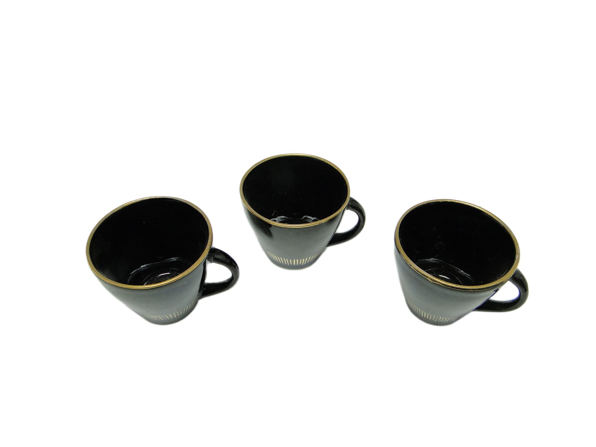 set of three cups, mid-century modern, black ceramic, Poland, 1970s - 94775