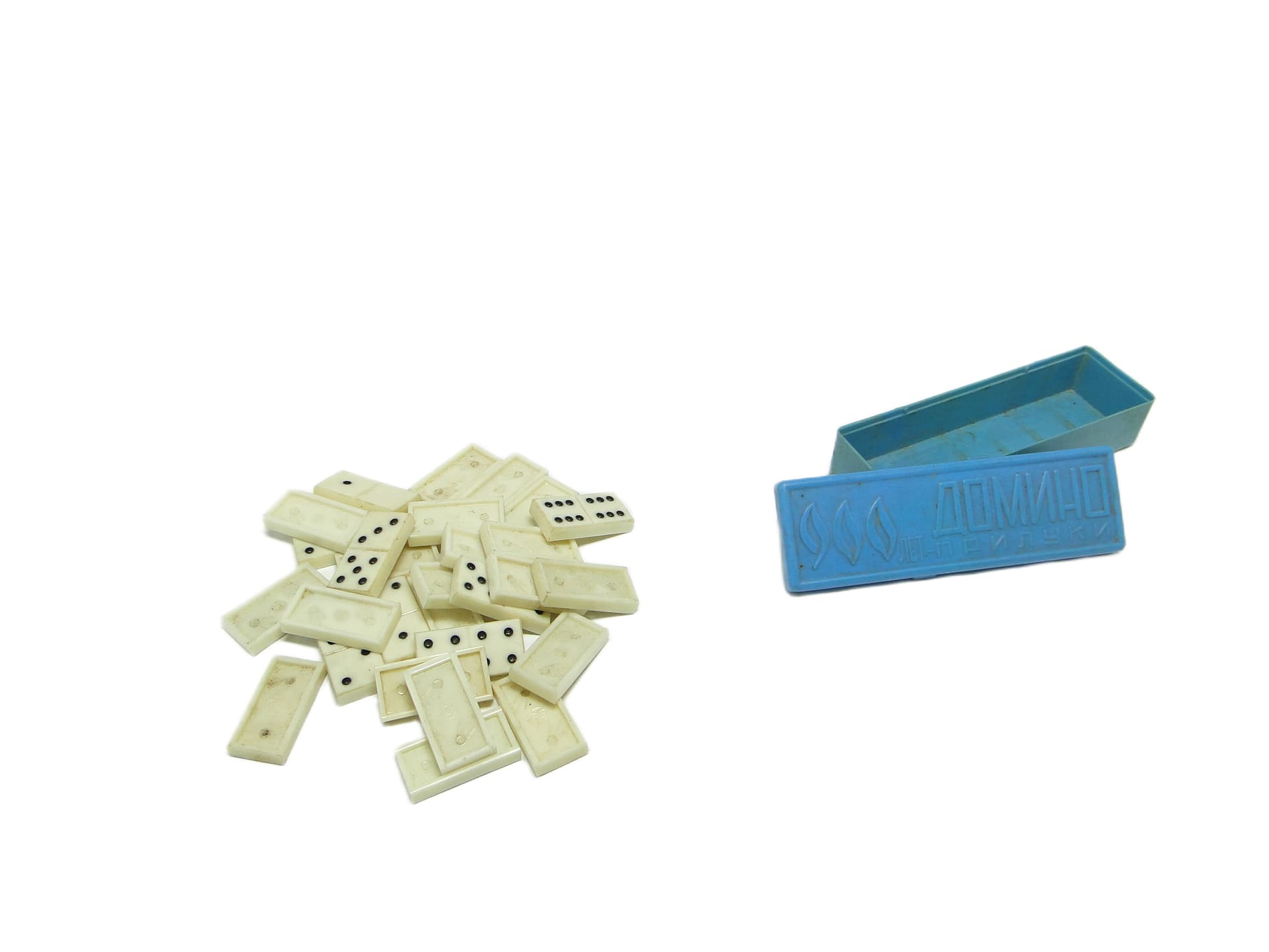 Modernist domino set, ivory white plastic, USSR, 1970s. - 94952